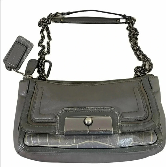 Coach Kristen Handbag Y2K Vintage Gray Calf Leather Chain Link Old‎ Money - Picture 1 of 12
